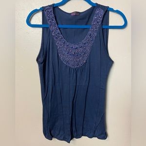 Large ‘Agenda’ sequined tank top, navy blue and super soft